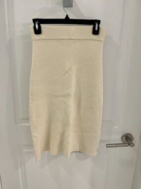 Sezane Off White Knit Skirt Merino Wool Cotton Natural Size MEDIUM